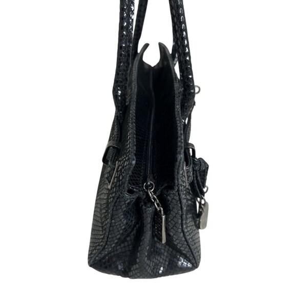 Stuart Weitzman Black Snake Embossed Leather Shoulder Bag W/Double Straps - Picture 2 of 10